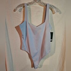 DKNY Jeans DJRT1286 Thong Cut Body Suit In Frost Blue Size Small